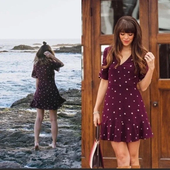 Madewell burgundy Silk Star Print Mini Dress size 0 - Picture 6 of 16